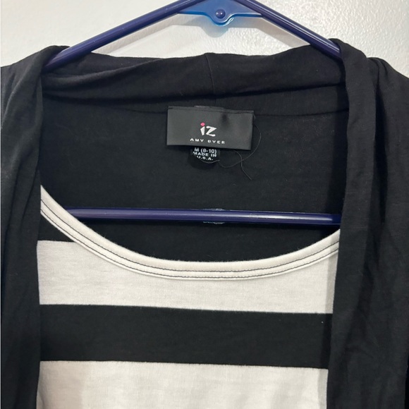 Iz byer vintage y2k 2 in 1 black cardigan and striped short sleeve shirt button - Picture 2 of 7